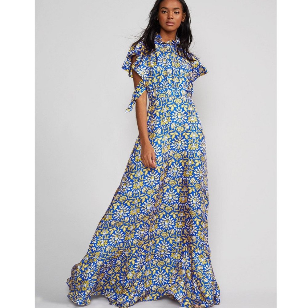 Cynthia Rowley Talia Flutter-Sleeve Silk Gown - M